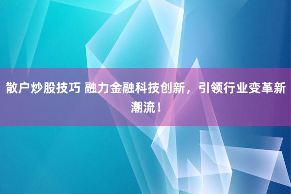 散户炒股技巧 融力金融科技创新，引领行业变革新潮流！