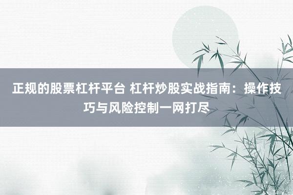 正规的股票杠杆平台 杠杆炒股实战指南：操作技巧与风险控制一网打尽