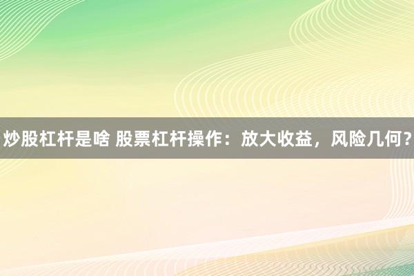 炒股杠杆是啥 股票杠杆操作：放大收益，风险几何？