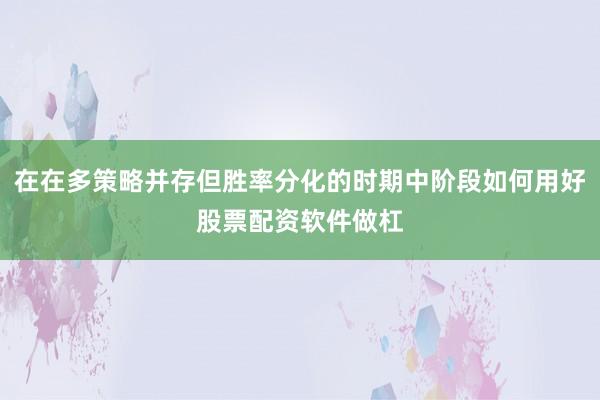 在在多策略并存但胜率分化的时期中阶段如何用好股票配资软件做杠