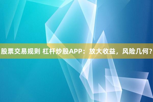 股票交易规则 杠杆炒股APP：放大收益，风险几何？