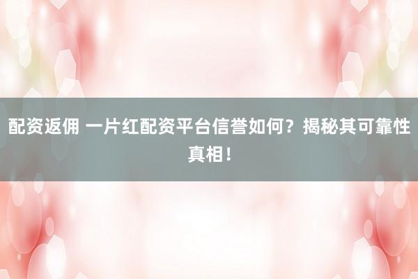 配资返佣 一片红配资平台信誉如何？揭秘其可靠性真相！