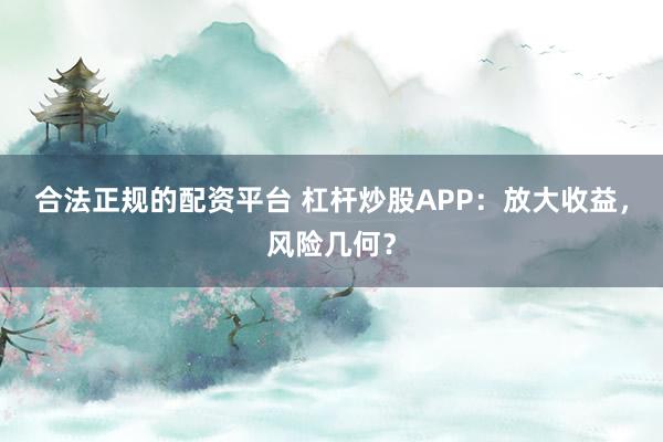 合法正规的配资平台 杠杆炒股APP：放大收益，风险几何？